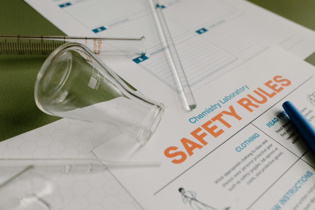 pexels-photo-7722537-7722537 An image of laboratory safety rules and glassware in a chemistry lab.